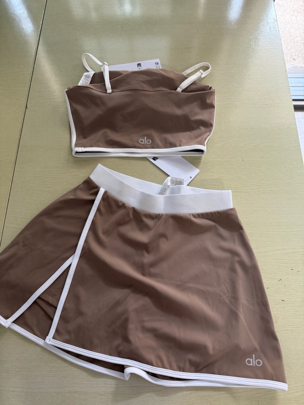 ALO Yoga Brown and White Sports Bra & Skirt Set - Picture 6 of 6